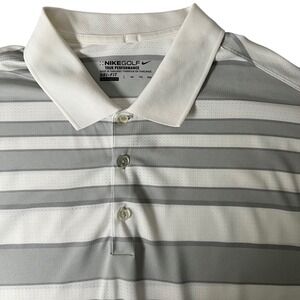 Nike Golf Tour Performance Polo Shirt‎ Men's XXL Gray White Stripe Dri-Fit